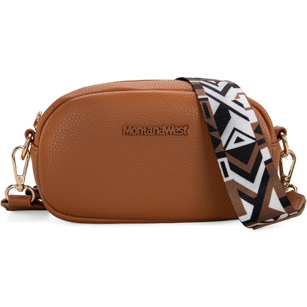 Montana West || NWT Brown Crossbody Bag with Patterned Strap - Picture 3 of 16